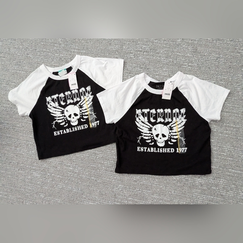 NWT - 2 Zoe+Liv Cropped T-Shirts - Perfect For "Twin Day" at School or at Camp